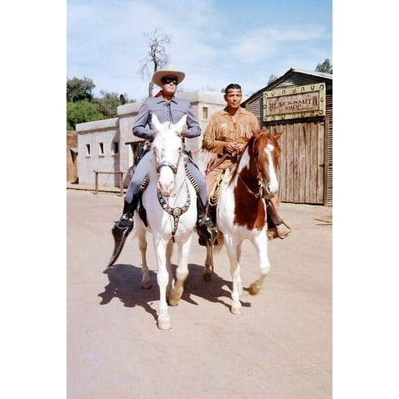 The Lone Ranger Clayton Moore Jay Silverheels On Horseback 24X36 Poster