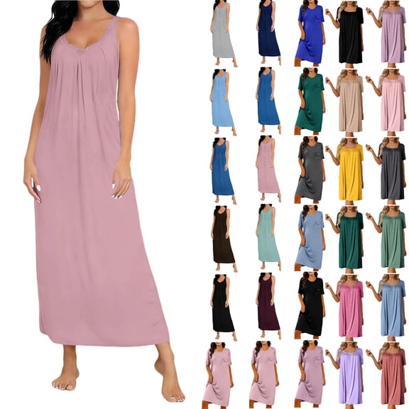 Juesizh Nightgowns for Women Solid Color Sleep Dress Casual Loungewear Pajamas Sleepwear, Gifts for Women