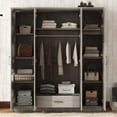 thumbnail image 2 of 4-Door Wardrobe Closet with Locking Drawer, Bedroom Armoires with Top Cabinet, Tall Wardrobe Closet Cabinet for family, Gray, 2 of 9