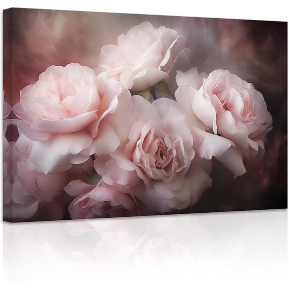 ZHONGYUTONG Rose Flower Canvas Wall Art Vintage Pink Rose Floral Painting Prints Elegant Blooming Botanical Pictures Artwork Home Decor Framed (24.00" x 36.00")