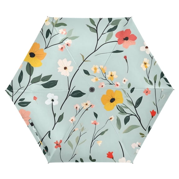ALAZA Wildflower Floral UPF 50 Compact Folding Umbrella for Rain Travel Umbrella Packable