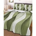 thumbnail image 3 of Quilts Twin Size Bedding Set, Sage Green Stripes Lightweight Quilted Comforter, Retro Farmhouse Abstract Ripple Soft Reversible Bedspread Coverlet with Pillow Covers for All Season, 68" x 86", 3 of 7
