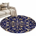 thumbnail image 2 of Baroque Floral Round Living Room Rugs 4 ft, Abstract Floral Retro Rustic Navy Blue Washable Area Rug with Non-Slip Sturdy Edge Binding Round Carpet for Entryway Kitchen Bedroom Bathroom, 2 of 9
