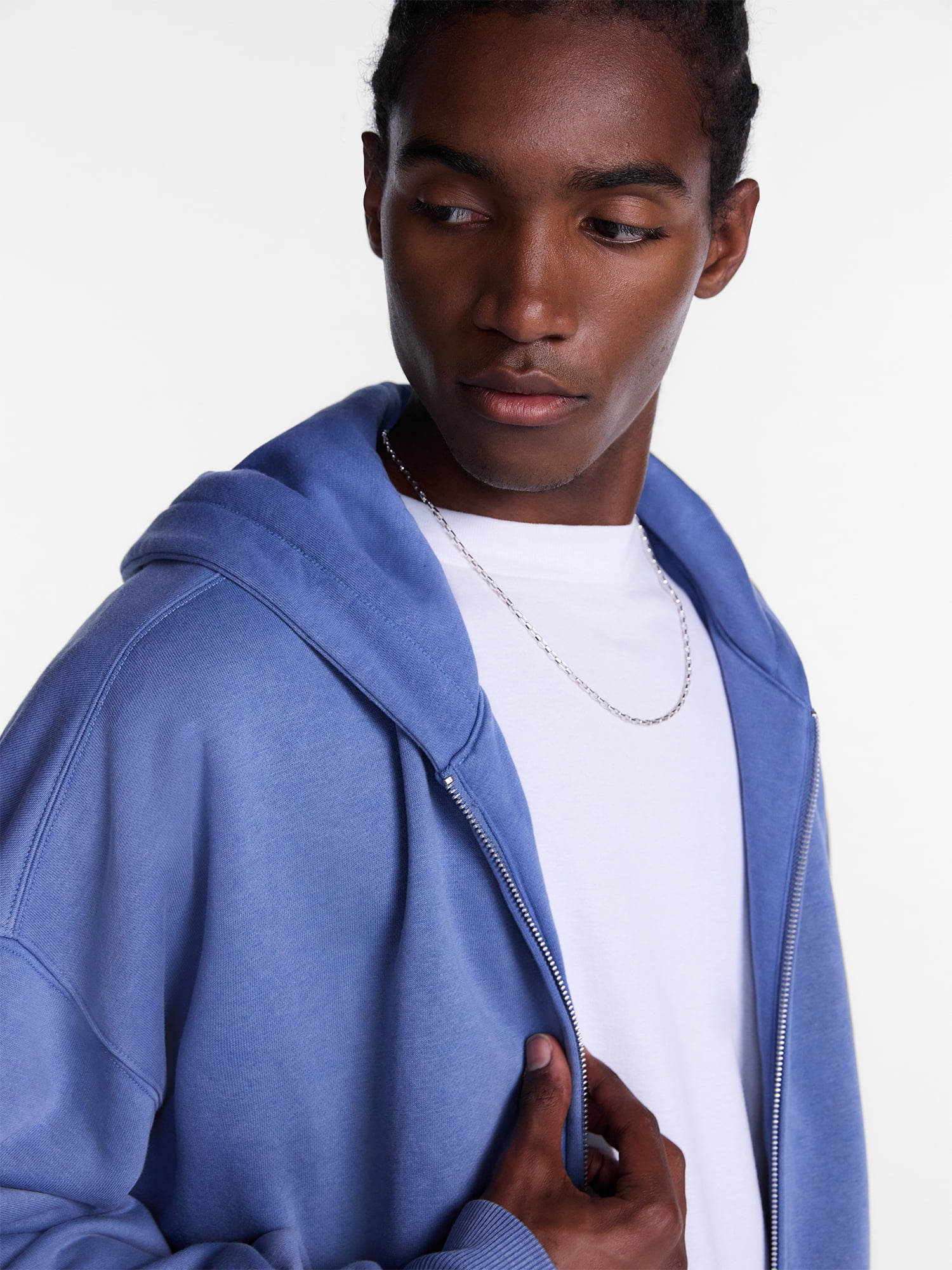 No Boundaries Boxy Oversized Fit Fleece Zip Hoodie Sweatshirt with Long Sleeves, Men's XS-4XLT