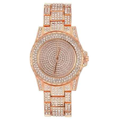 TekDeals Luxury Mens 14k Rose Gold Iced out Simulated Lab Diamond Hip Hop Rapper Watch