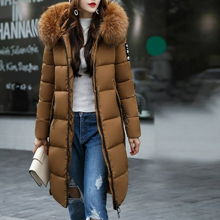 RYDCOT Long Coat for Women Clearance Solid Casual Thicker Winter Slim Down Jacket Coat Overcoat with Faux Fur Hooded Winter Clothes 2023 Trendy Sale
