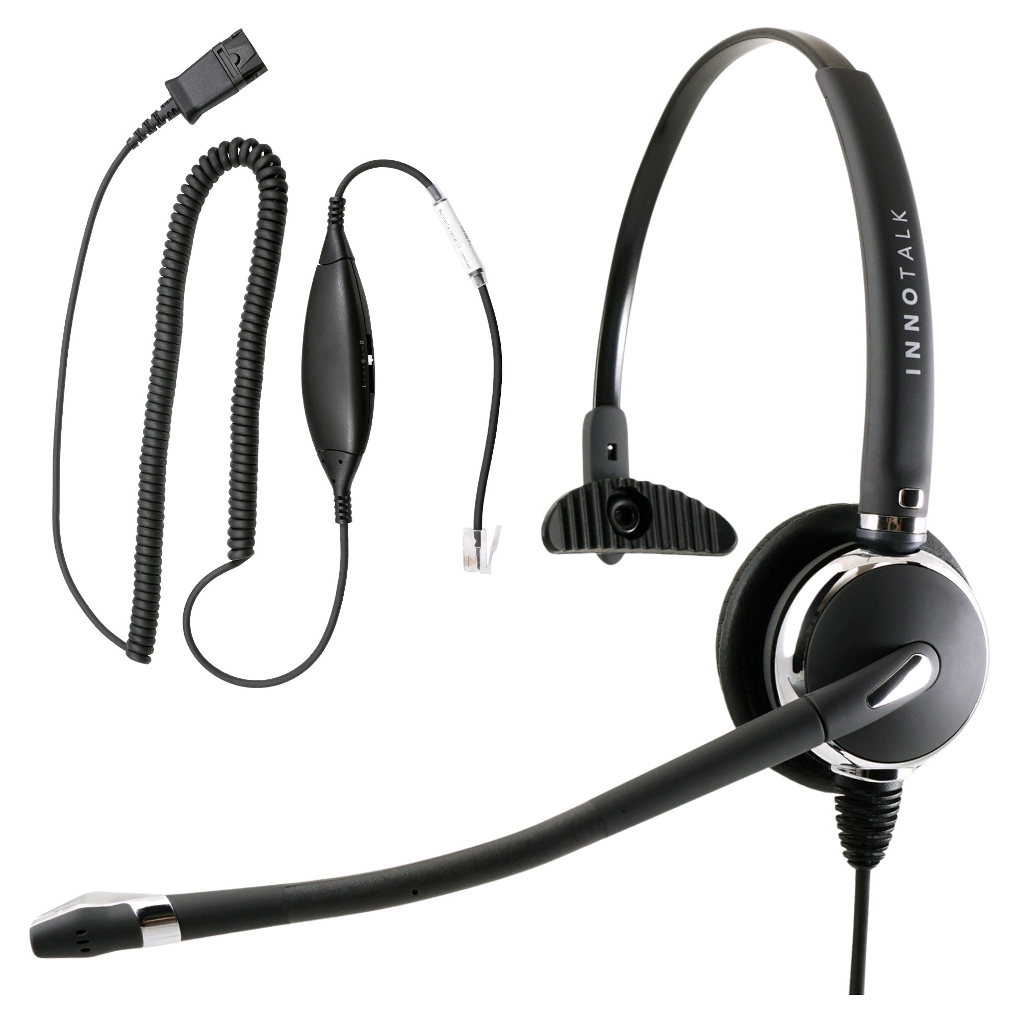 Innotalk RJ9 Headset with Adapter Cord, Hanger, and Spare Cushion for Cisco, Avaya, NEC, Panasonic, Nortel, Polycom, Aastra