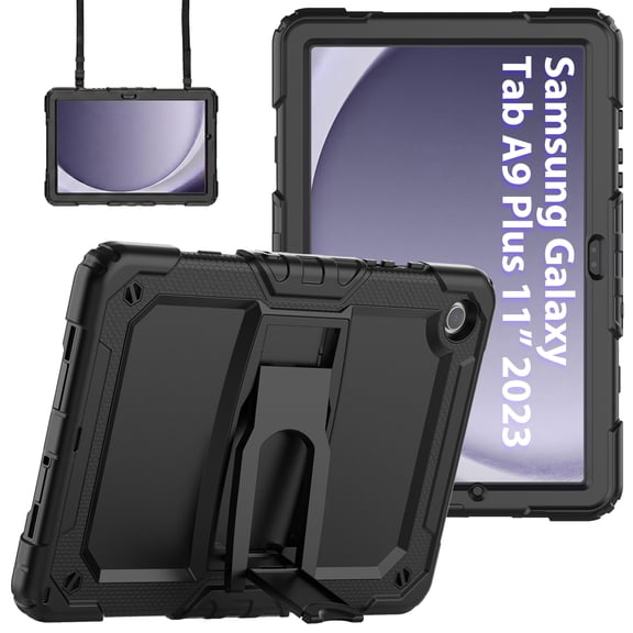 Dteck Case for Samsung Galaxy Tab A11 Plus/A9 Plus 11 Inch, Full-Body Drop Protection Case with Screen Protector Shoulder Strap & Stand,Black