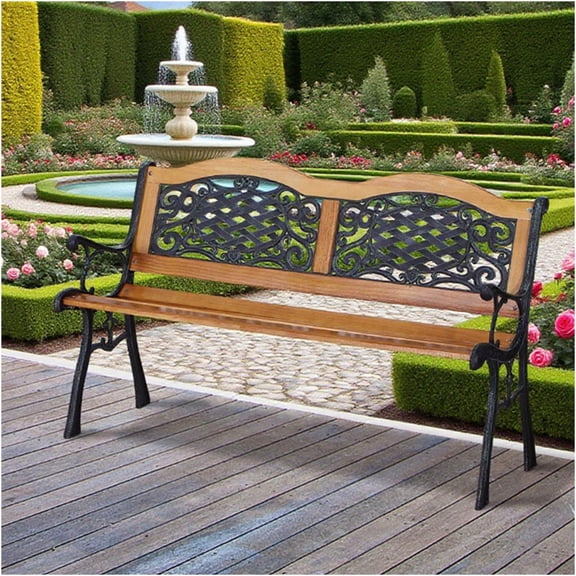 JERFIT 5ft Wooden Garden Bench for Outdoors, Heavy Duty 528lb Capacity Patio Bench with Backrest, Armrests & Decorative Lattice Design for Porch, Park, Lawn
