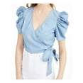 thumbnail image 3 of BAR III Womens Blue Side-tie Pouf V Neck Wrap Top Size: M, 3 of 4