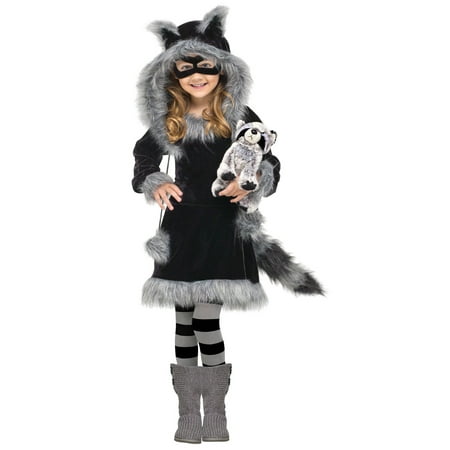 Fun World Halloween Toddler Sweet Raccoon 5pc Girl Costume, Black Grey