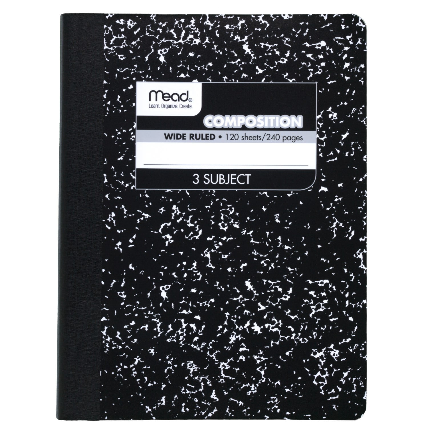 Mead Composition Notebook, 3 Subject, Black Marble, 9.75" x 7.5" (09946