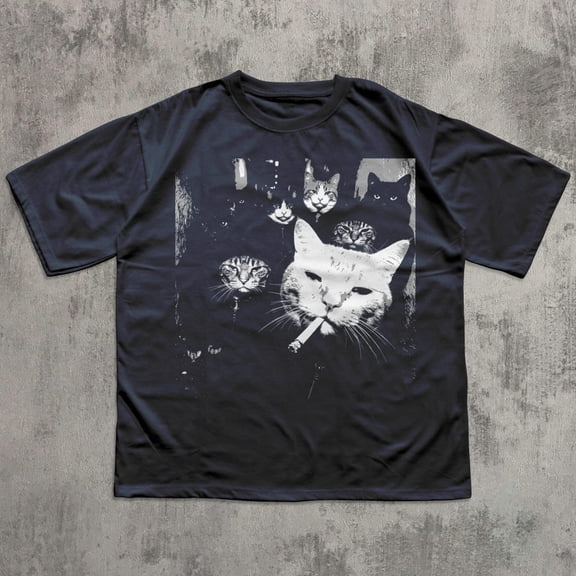 HD HANDICHI DESIGN Funny Gangster Cat Meme Tee, Vintage Graphic Shirt Cat Lover Mom Dad Gift, Unisex S-5XL Multicolor