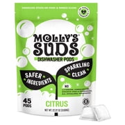 Molly's Suds Dishwasher Pods, Dishwasher Detergent, Cuts Grease & Rinses Clean (Residue-Free) for Sparkling Dishes, 45 Auto-Release Tabs (Citrus)