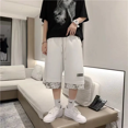 thumbnail image 3 of Pantalones cortos de estilo americano con cintura elástica para hombre, marca de moda, estilo hip hop, ropa de calle, pantalones cortos casuales de verano de dos piezas con ilusión holgada, 3 of 5