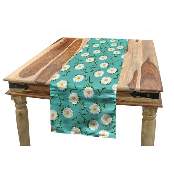 Floral Table Runner, Blooming Aster Flowers and Leaves on Branches, Dining Room Kitchen Rectangular Runner, 3 Sizes, by Ambesonne