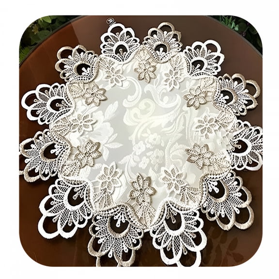 AUQ 16In Small Round Table Placemats Decorative Table Protector Cover Lace Tablecloth with Elegant Floral Patterns for Weddings,Dining Room Tables Mat Cups Dishes Mat