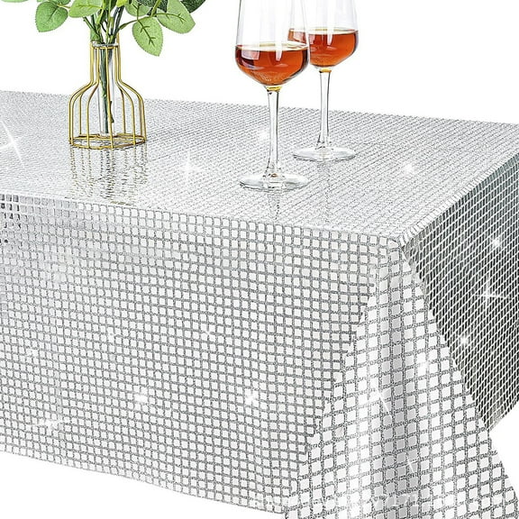 Silver Sequin Table Runner 71 x 13 Inch Sparkly Glitter Tablecloth Rectangle Disco Party Table Covers for Birthday Wedding Holiday Party Decorations