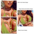 thumbnail image 4 of Traje de baño de bikini para mujer con cuello halter y cierre de correa con anillo vinculado sin espalda, traje de baño de 2 piezas verde guisante M, 4 of 4