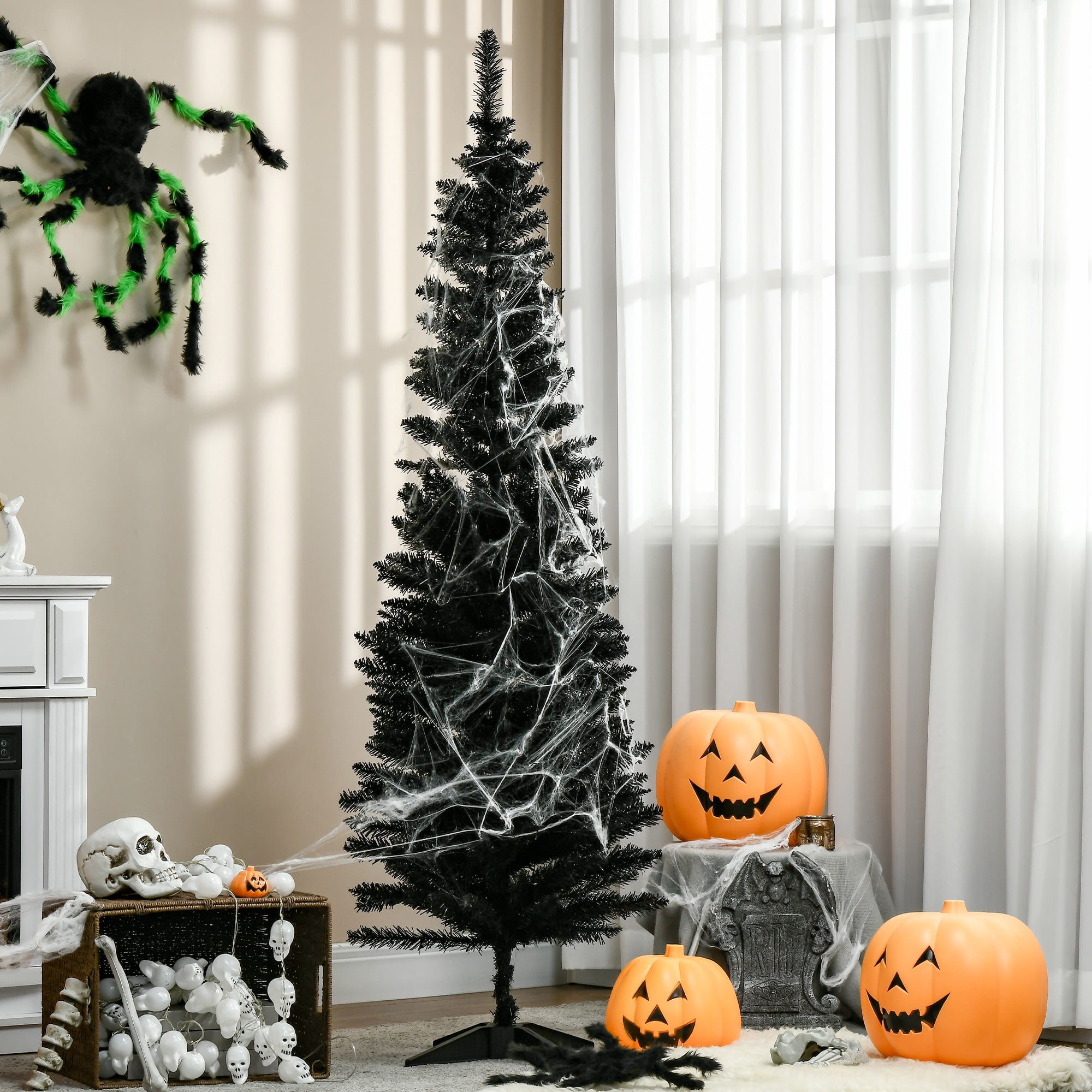 6ft Unlit Pencil Christmas Tree 390 Tips Flame Retardant Easy Assembly Small Space Holiday Decor