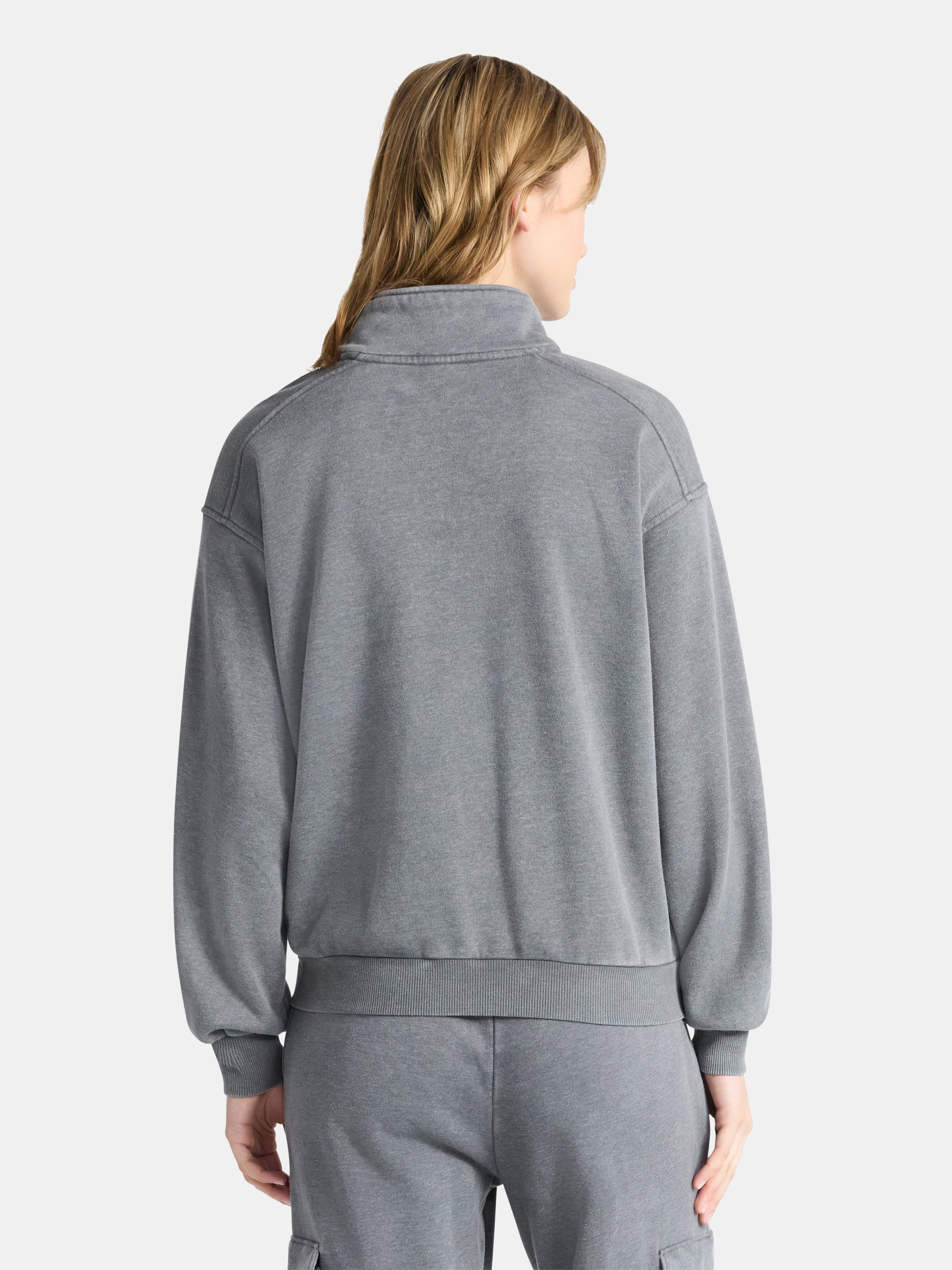 No Boundaries Mineral Wash Quarter Zip-Up Graphic Pullover Sweatshirt, Midweight, Women's