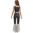 thumbnail image 2 of Haitryli Kids Girls Sequin Metallic Bell Bottom Jumpsuit Flare Pants Romper Sleeveless Disco Party Dance One Piece Black&Silver 14, 2 of 5