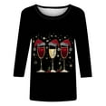 thumbnail image 4 of Feancey Women's Christmas T Shirt Wine Glass Print Plus Size Tops Dressy Casual 3/4 Sleeve Round Neck Blouse Holiday Funny Gifts Black 3XL, 4 of 5