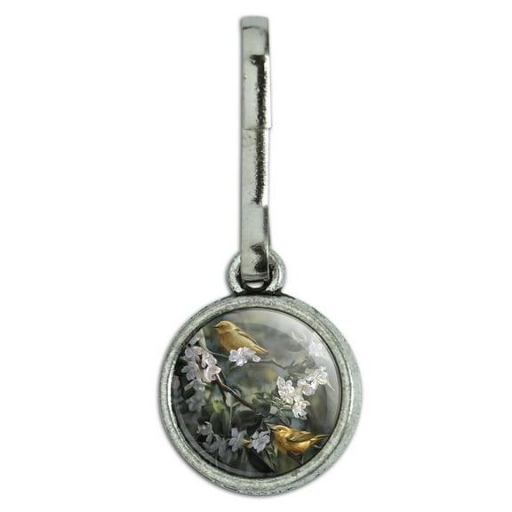 American Yellow Warblers Birds Antiqued Charm Clothes Purse Suitcase Backpack Zipper Pull Aid