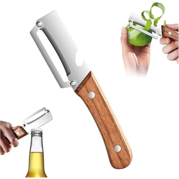 1PC Multifunctional Vegetable Peeler, Peelers for Kitchen with Bottle Opener, 2 in 1 Stainless Steel Peeler with Wooden Handle, Potato, Fruit, Pumpkin
