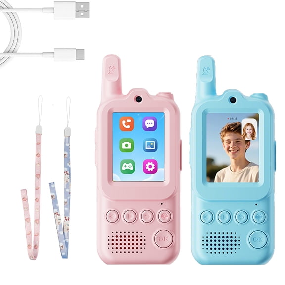 Video Walkie Talkies for Kids, Handheld 2 Pack Rechargeable Video Intercom Kids Walkies Talkies, Indoor Outdoor Toys for Family Games, Outside, Camping, Hiking for Boys Girls Ages 3-12 (Blue/Pink)