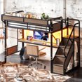 thumbnail image 3 of Harper & Bright Designs Twin Loft Bed with Built-in Desk and Wardrobe, Metal Loft Bed Frame with Storage Stairs and Baskets, Industrial Loft Bed with Power Outlet and LED Strip for Boys Girls, Black, 3 of 16