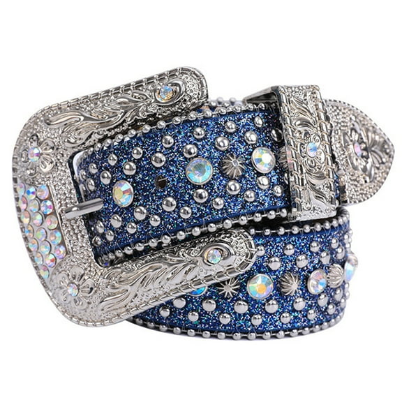 Rhinestones Belt for Men Women Western Cowboy Cowgirl Crystal Studded Leather Belt for Jeans Pants Dresses
