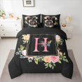 thumbnail image 2 of Homewish Child Initial H Letter Bedding Comforter Set 7pcs, Butterfly Animal Queen Bedding Sets, Rustic Cartoon Rose Floral Reversible Queen Sheet Sets, Ultra Soft Bedroom Decor, 2 of 7