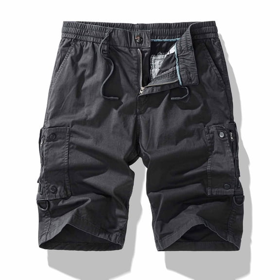 Ceisia Men Multi Pocket Zip Detail Drawstring Waist Casual Cotton Cargo Shorts Gray XXL Gift