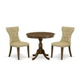 thumbnail image 2 of East West Furniture 3 Piece Dinning Room Table Set Contains 1 Dining Table and 2 Brown Linen Fabric Parson Dining Chairs Button Tufted Back with Nail Heads - Acacia Walnut Finish, 2 of 10