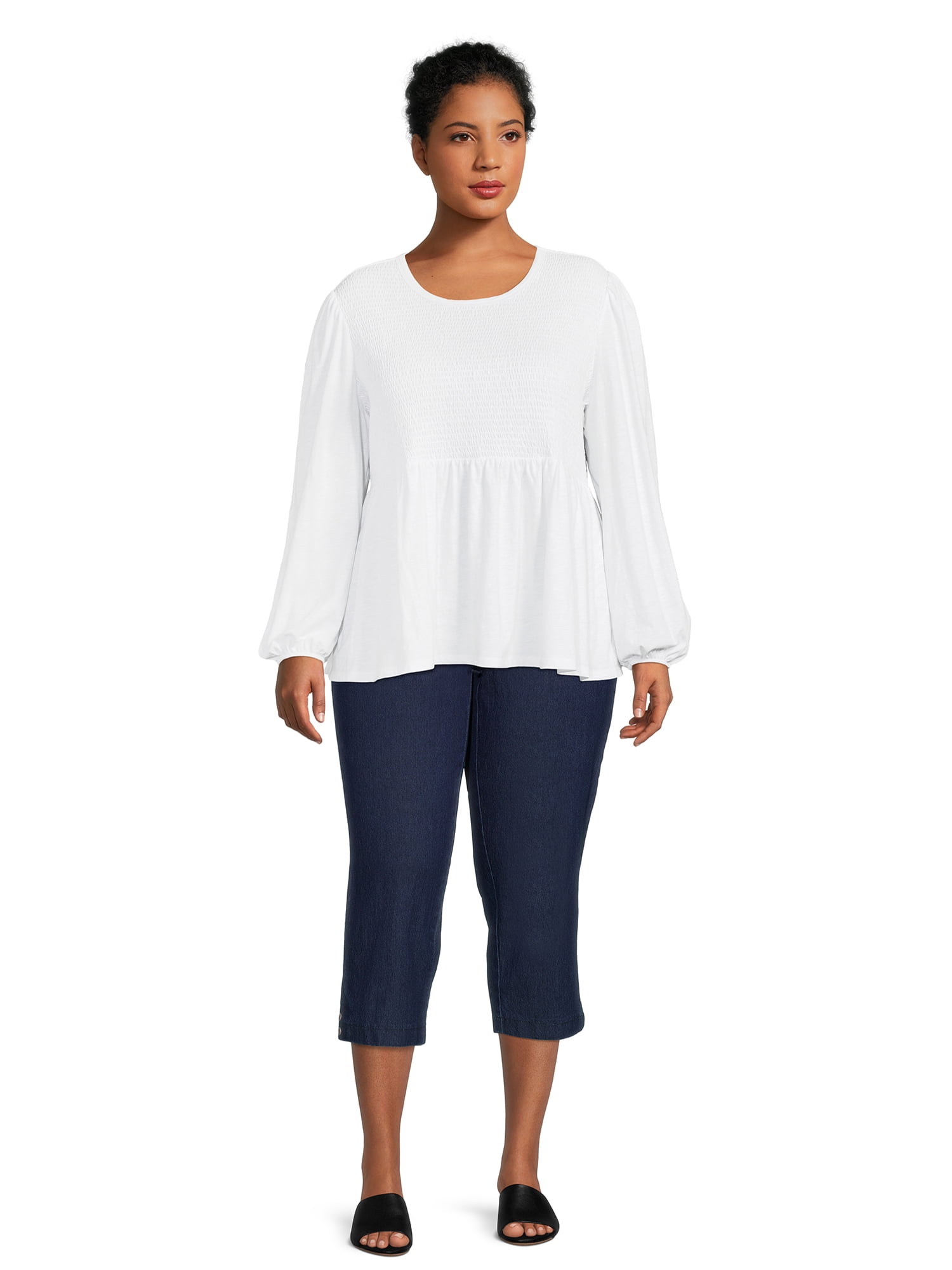 JMS Just My Size by Hanes Women's Plus Snap Hem Pull On Cropped Pants, 23" Inseam, Sizes 0X-4X