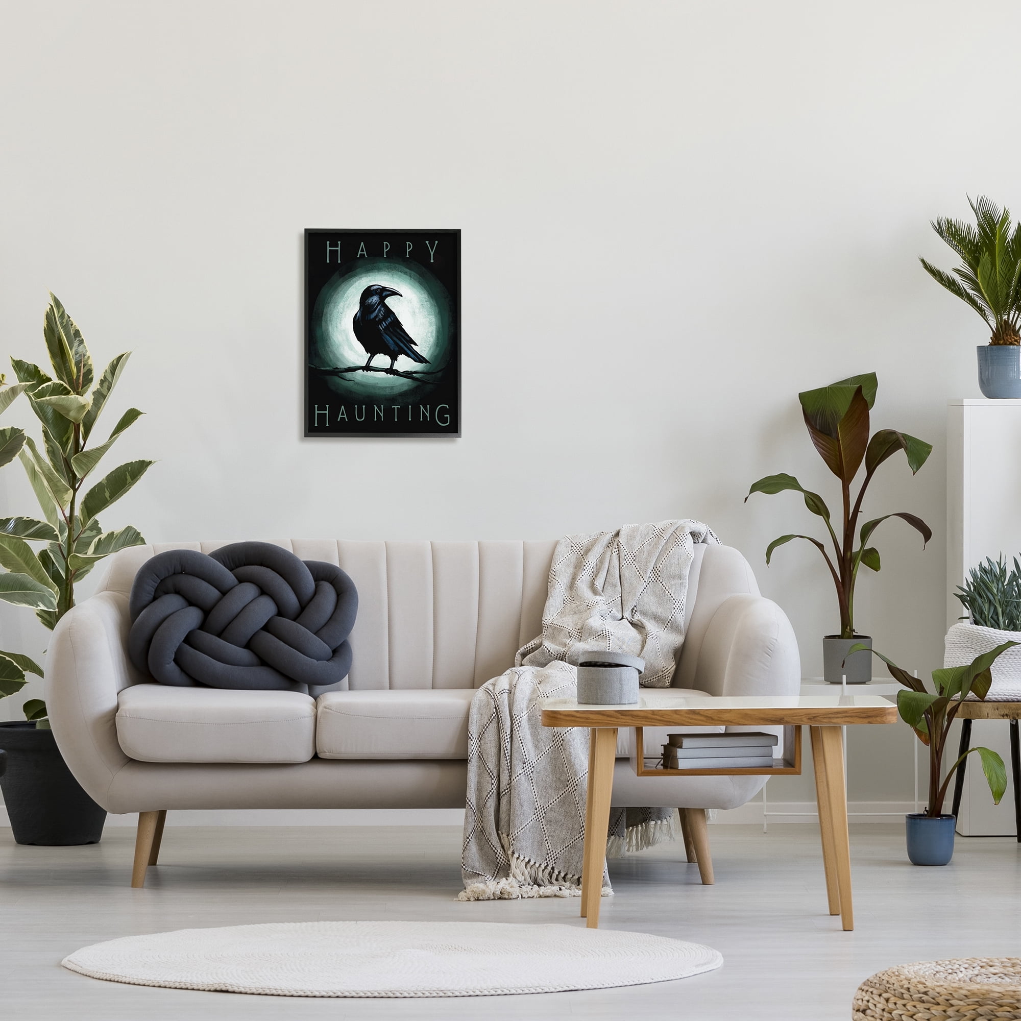 Stupell Industries Happy Hauntings Phrase Black Crow Perched Festive Halloween, 16 x 20, Designed by Elizabeth Tyndall