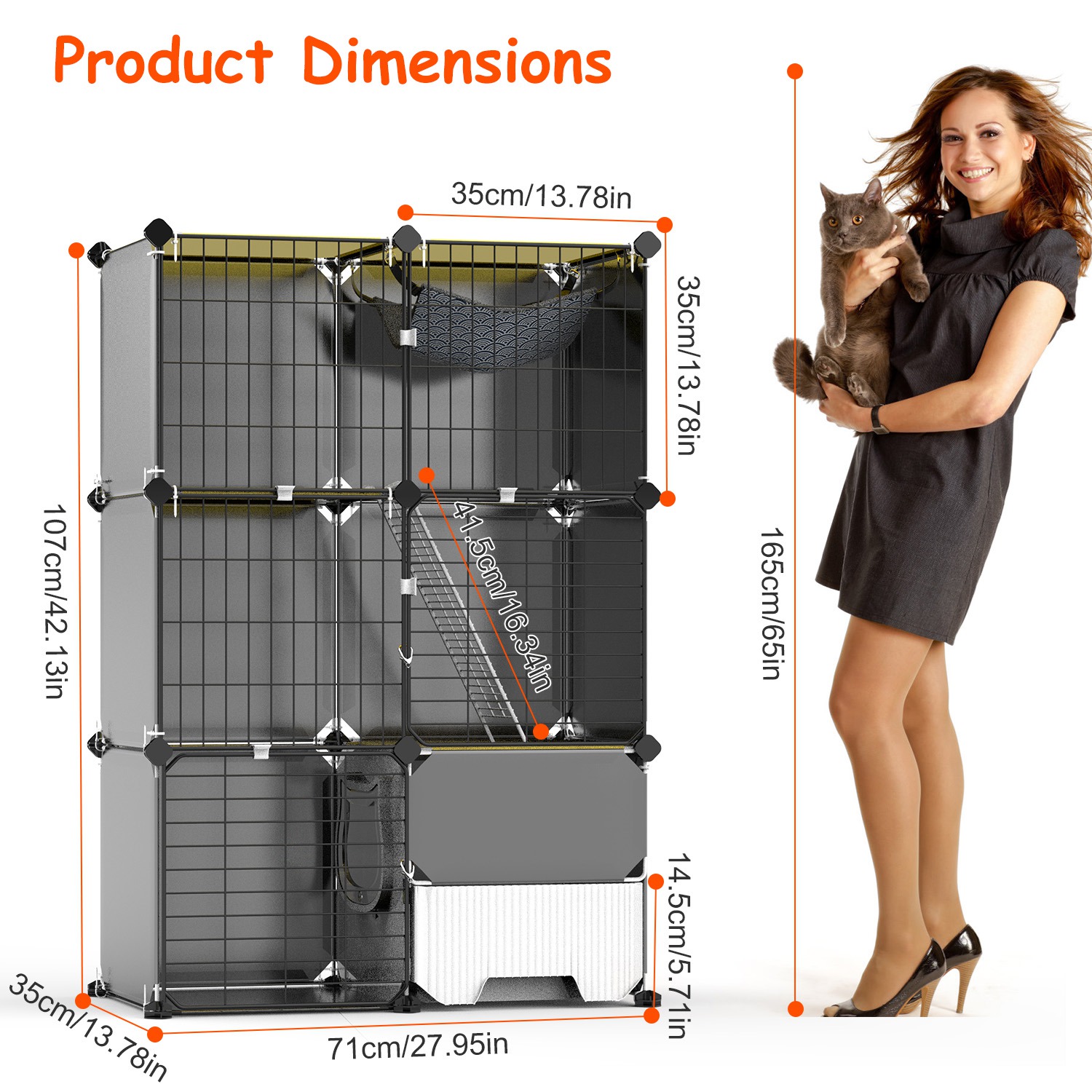 Imountek Detachable Metal Wire Cat Enclosure, 3-Tier Indoor Cat Playpen Cage with Pull-out Litter Box, Hammock, Ladder for 1-2 Kittens, Small Pets