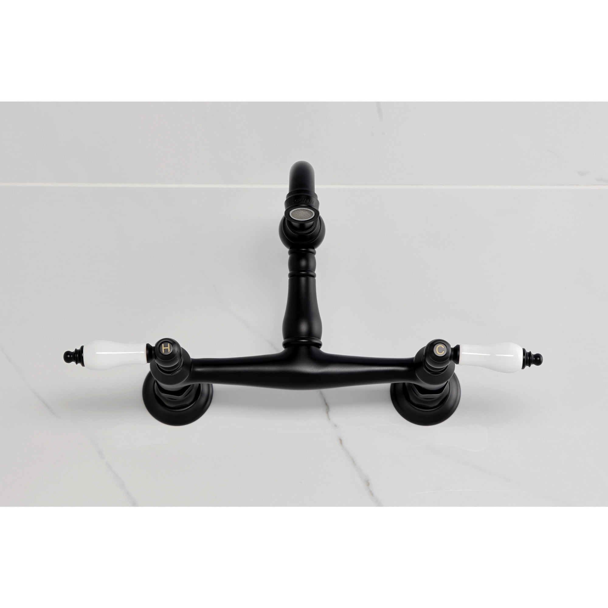 Kingston Brass KS3250PL Vintage Double-Handle Wall-Mount Bridge Kitchen Faucet, Matte Black