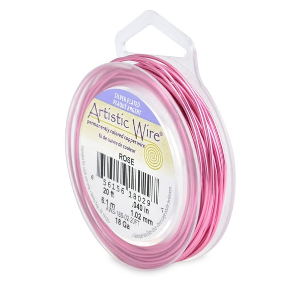 Artistic Wire, Calibre 18 10 mm Argent Ternissement Résistant Couleur Cuivre Métier Fil, Rose, 20 Pi 61 m