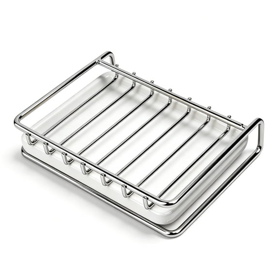 Soap Dish, Kvago Stainless Steel Self-Draining Soap Holder with Ceramic Water Tray, Soap Dish Holder for Bathroom, Shower, Sink, Kitchen and Countertop (White)