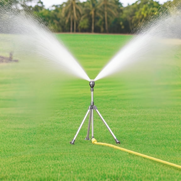 Heavy Duty 360° Rotating Tripod Lawn Sprinkler with Telescopic Height Adjustment - 360° rotation, multi-nozzle design for large yards, gardens, patios, car washes - Sturdy stainless steel/plastic con