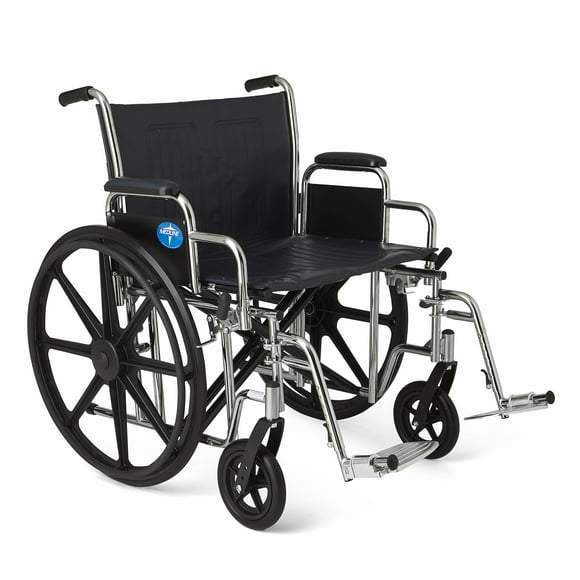 Silla de ruedas Medline Excel extra ancha con asiento de 50 cm, brazos extraíbles a la altura del escritorio, reposapiés abatibles y estructura cromada. Ayuda de movilidad bariátrica premium para mayo
