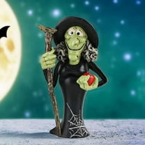 Loyerfyivos Halloween Decorations Witches Standing with Cane Statues Tabletop Resin Ornaments Halloween Witch Decor for Haunted Houses and Horror Parties Home Decor (Green Witch)-2.9IN