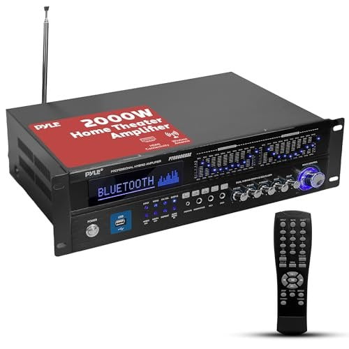 Pyle 2000W Bluetooth 5.0 - 6-Channel Home Amplifier - Rack Mount Stereo Receiver with Radio - USB/AUX/RCA/Mic - Optical/Coaxial - AC-3 - DVD Inputs - Dual 10-Band EQ - PT6060CHAE