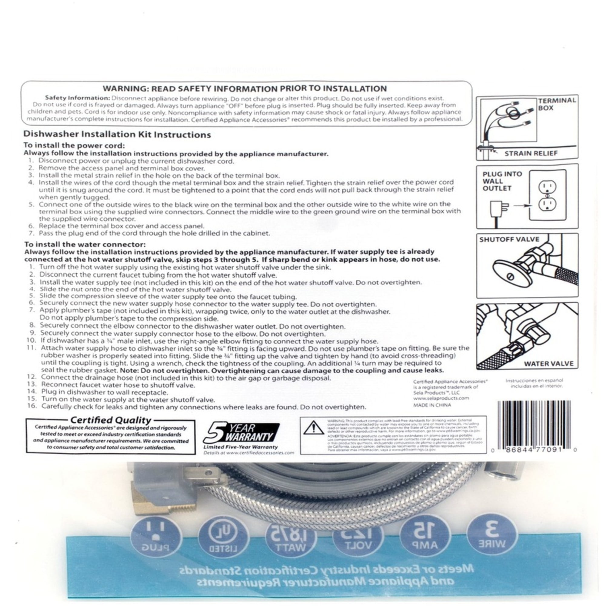 Certified Appliance Accessories Dishwasher Installation Kit