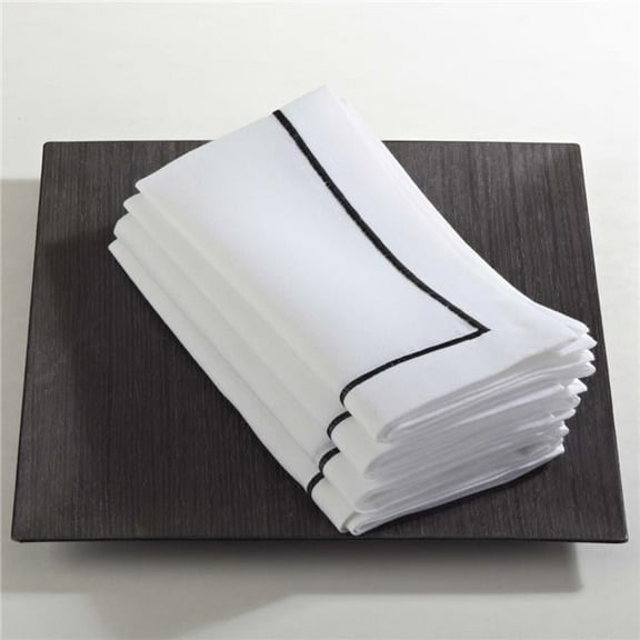 SARO 20 in. Classic Line Square Embroidered Line Design Napkin - Black Set of 4