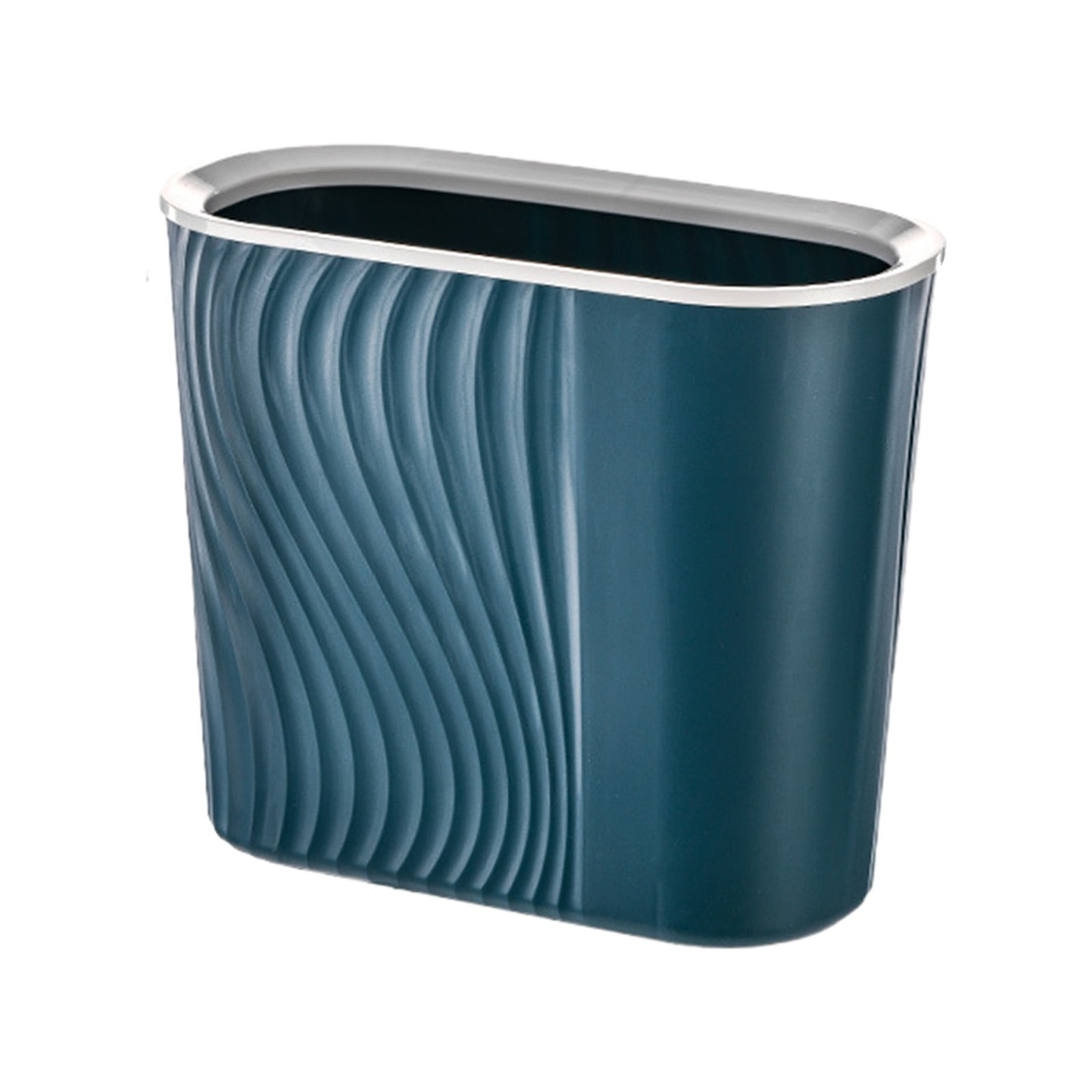 Cagogo Wastebasket, Plastic Trash Can, Striped Seamless Design for Home Kitchen Bathroom, Blue Gray White Small Garbage Bin for Office Garage Dorm