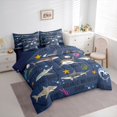thumbnail image 2 of Feelyou Dark Shark Ocean Twin Bedding Sets for Boys Girls Kids, Sea Coral Marine Wildlife Bedding Comforter Set, Navy, Blue Reversible, 7pcs, 2 of 7
