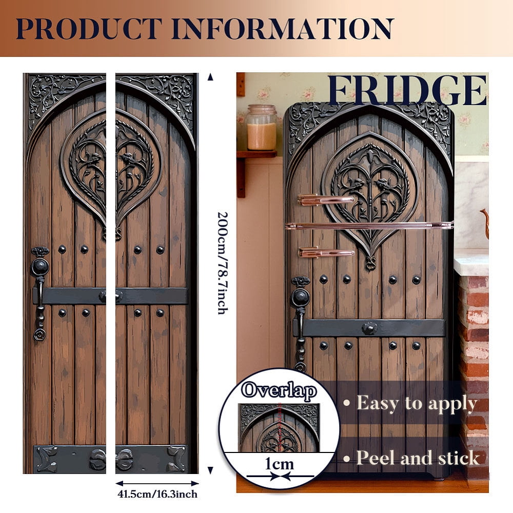 2 Pcs Vintage Wood Door Removable Refrigerator Wraps Self-Adhesive Fridge Door Mural Vinyl Fridges Panel Cover Sticker diy